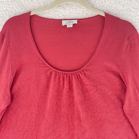 Ann Taylor LOFT Orange Long Sleeve Scoop Neck Shirt Womens Stretch Size Large - Picture 4 of 15